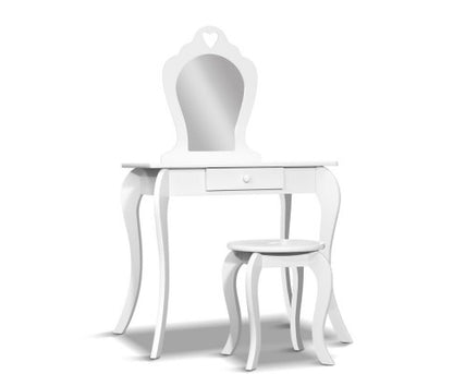 KIANNA KIDS VANITY DRESSING TABLE WITH MIRROR & STOOL - WHITE