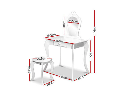 KIANNA KIDS VANITY DRESSING TABLE WITH MIRROR & STOOL - WHITE