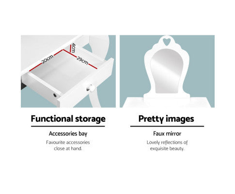 KIANNA KIDS VANITY DRESSING TABLE WITH MIRROR & STOOL - WHITE