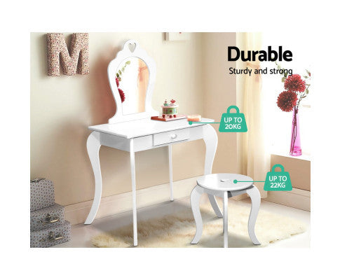 KIANNA KIDS VANITY DRESSING TABLE WITH MIRROR & STOOL - WHITE