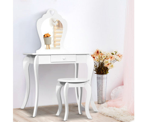 KIANNA KIDS VANITY DRESSING TABLE WITH MIRROR & STOOL - WHITE
