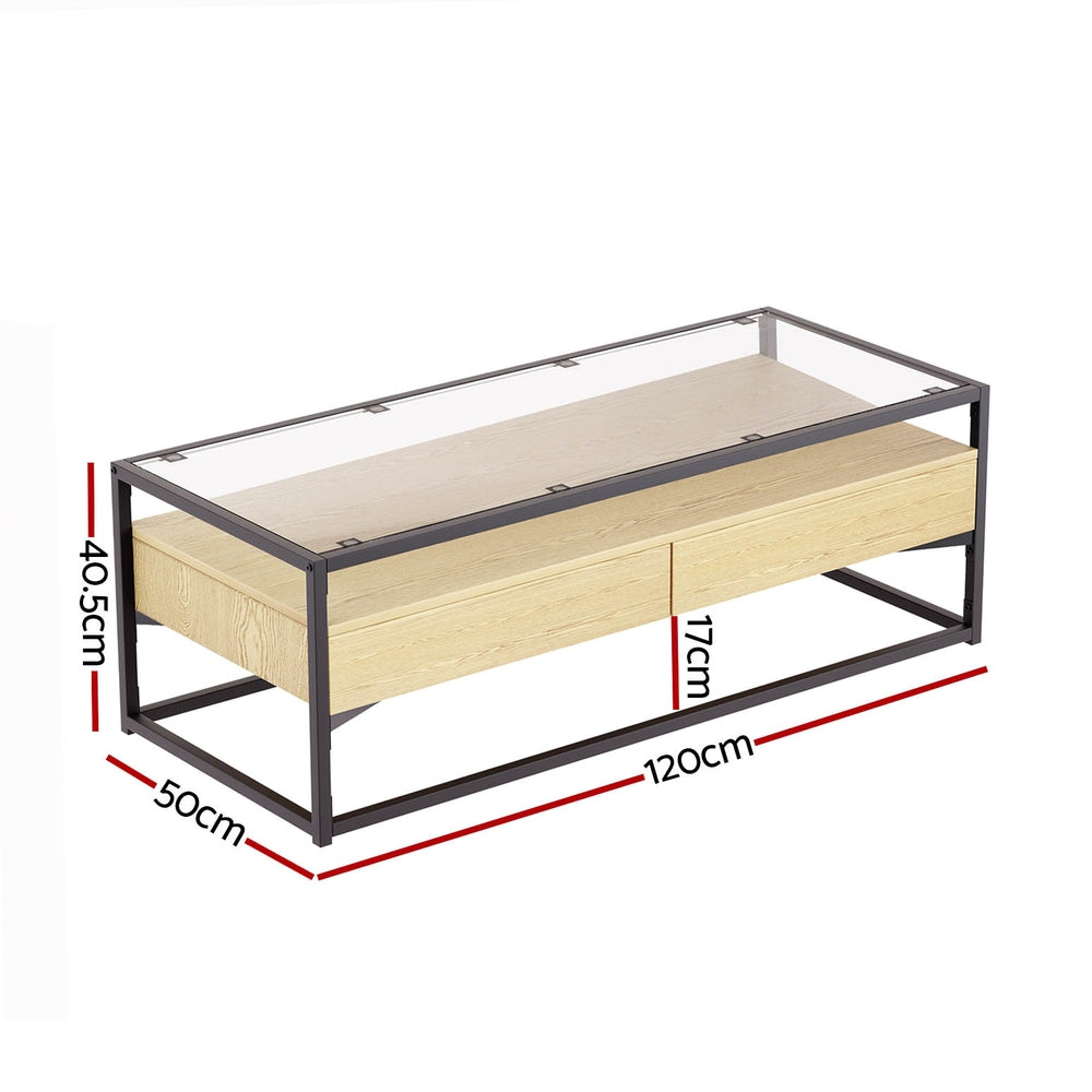 BENTON GLASS 2 DRAWER COFFEE TABLE - GLASS / NATURAL