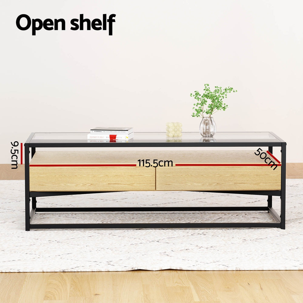 BENTON GLASS 2 DRAWER COFFEE TABLE - GLASS / NATURAL