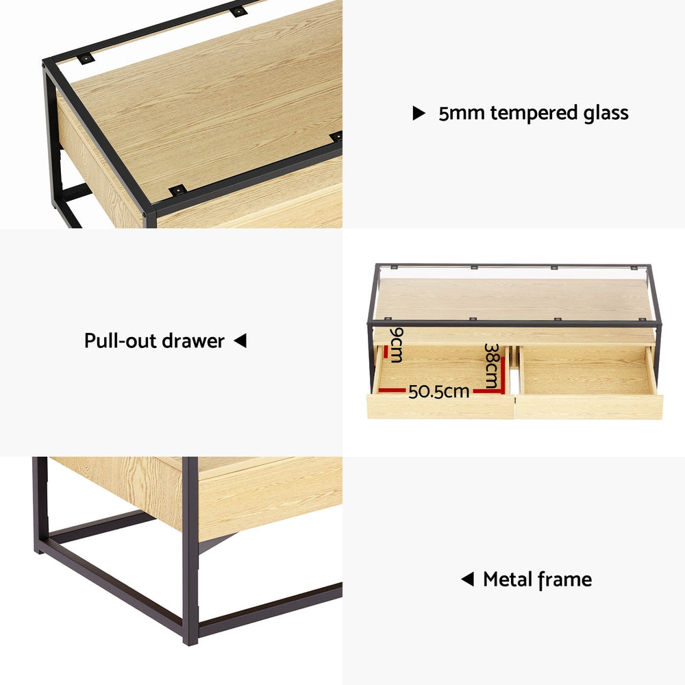 BENTON GLASS 2 DRAWER COFFEE TABLE - GLASS / NATURAL