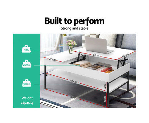 SPARROW LIFT-UP COFFEE TABLE - WHITE