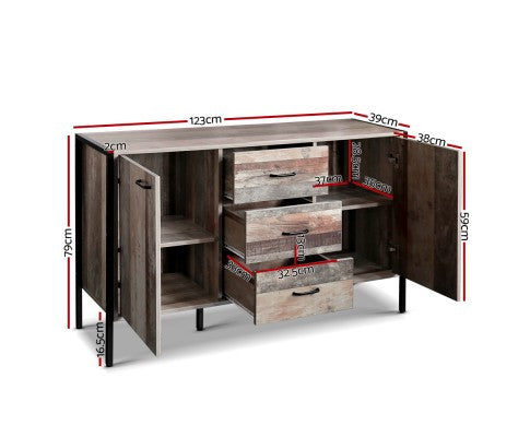 KELLAN INDUSTRIAL SIDEBOARD WITH 2 DOORS & 3 DRAWERS - NATURAL