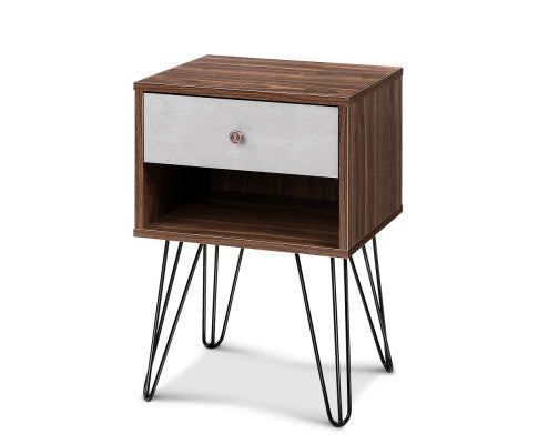 Pyke 1 Drawer Bedside Table - Walnut & Grey