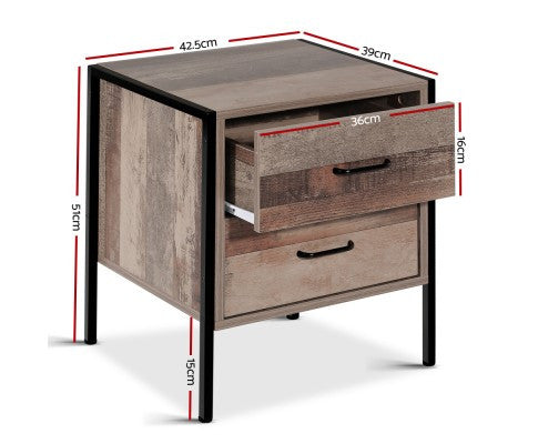 KELLAN INDUSTRIAL 2 DRAWERS  BEDSIDE TABLE - NATURAL