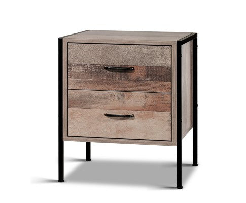 KELLAN INDUSTRIAL 2 DRAWERS  BEDSIDE TABLE - NATURAL