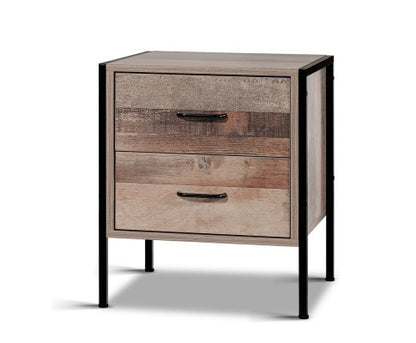 KELLAN INDUSTRIAL 2 DRAWERS  BEDSIDE TABLE - NATURAL