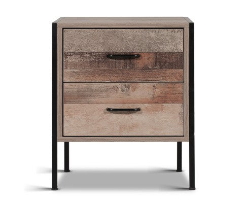 Kellan Industrial 2 Drawers Bedside Table - Natural