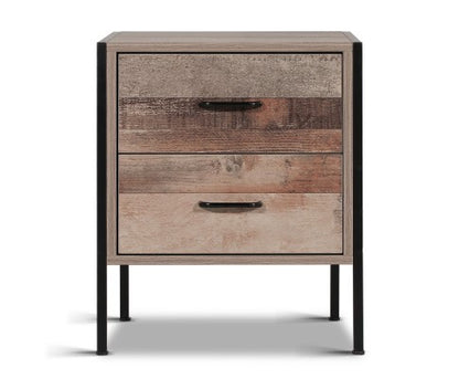 KELLAN INDUSTRIAL 2 DRAWERS  BEDSIDE TABLE - NATURAL