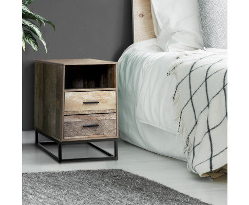 Kellan 2 Drawer Bedside Table - As Pictured