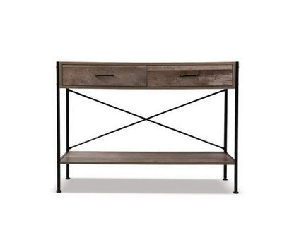 KELLAN 2 DRAWER CONSOLE TABLE - DARK WOOD & BLACK