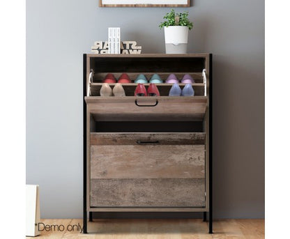 ASRINA  12 PAIR WOODEN VINTAGE SHOE RACK STORAGE  CABINET - WOOD