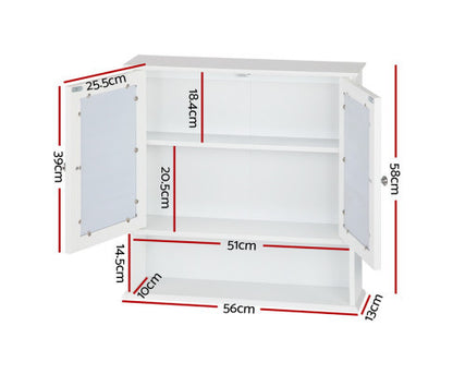 BELLAMY BATHROOM 2 DOOR STORAGE CABINET WITH MIRROR - WHITE
