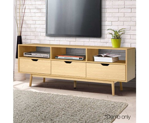 Etina Scandinavian Entertainment Unit With 3 Drawers - 600(H) X 1600(W) - Natural