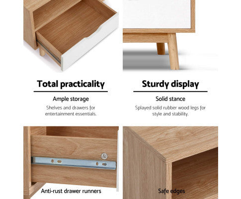 ETINA TV CABINET ENTERTAINMENT UNIT - OAK & WHITE