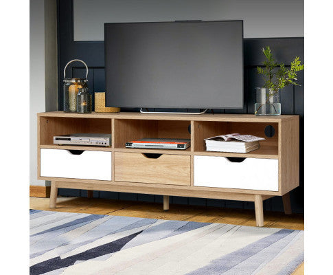 Etina TV Cabinet Entertainment Unit - Oak & White