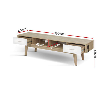 SATTIANA 2 SHELVES/ 2 DRAWER TV ENTERTAINMENT UNIT - OAK & WHITE
