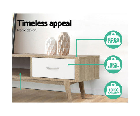 SATTIANA 2 SHELVES/ 2 DRAWER TV ENTERTAINMENT UNIT - OAK & WHITE