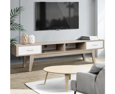 Sattiana 2 Shelves/ 2 Drawer TV Entertainment Unit - Oak & White