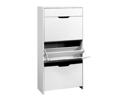 HAMILTON 3 TIER SHOE CABINET - HIGH GLOSS WHITE