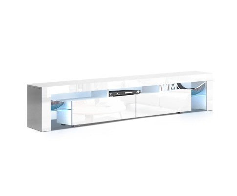 HAMILTON 2 DRAWER - 450(H) x 2000(W) - TV ENTERTAINMENT UNIT WITH RGB LED – HIGH GLOSS WHITE