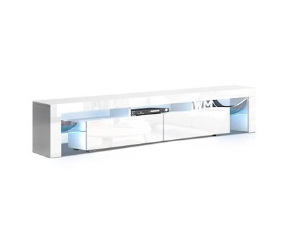 HAMILTON 2 DRAWER - 450(H) x 2000(W) - TV ENTERTAINMENT UNIT WITH RGB LED – HIGH GLOSS WHITE