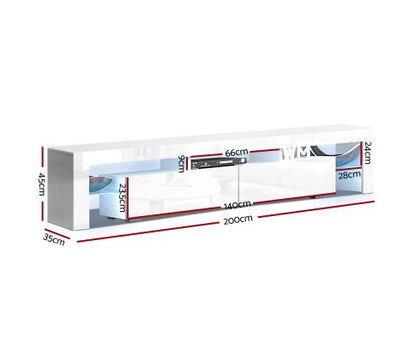 HAMILTON 2 DRAWER - 450(H) x 2000(W) - TV ENTERTAINMENT UNIT WITH RGB LED – HIGH GLOSS WHITE