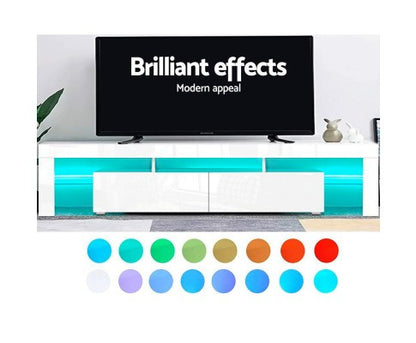 HAMILTON 2 DRAWER - 450(H) x 2000(W) - TV ENTERTAINMENT UNIT WITH RGB LED – HIGH GLOSS WHITE