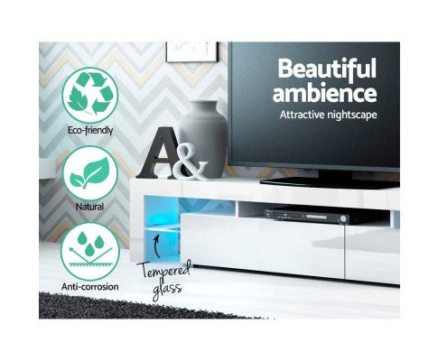 HAMILTON 2 DRAWER - 450(H) x 2000(W) - TV ENTERTAINMENT UNIT WITH RGB LED – HIGH GLOSS WHITE