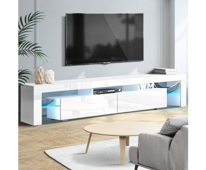 HAMILTON 2 DRAWER - 450(H) x 2000(W) - TV ENTERTAINMENT UNIT WITH RGB LED – HIGH GLOSS WHITE