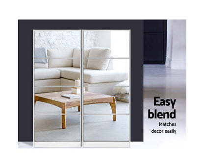 HAMILTON MIRRORED SHOE CABINET WITH 4 STORAGE COMPARTMENTS - WHITE