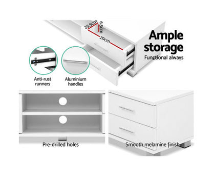 HAMILTON 1 DOOR / 2 DRAWER TV CABINET ENTERTAINMENT UNIT - 300(H) x 1200(W) - WHITE