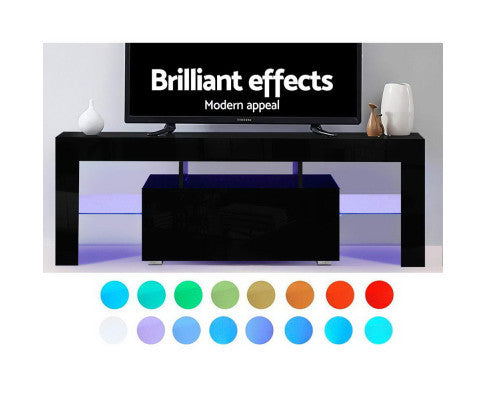HAMILTON TV CABINET ENTERTAINMENT UNIT WITH RGB LED 1300(W) - HIGH GLOSS BLACK