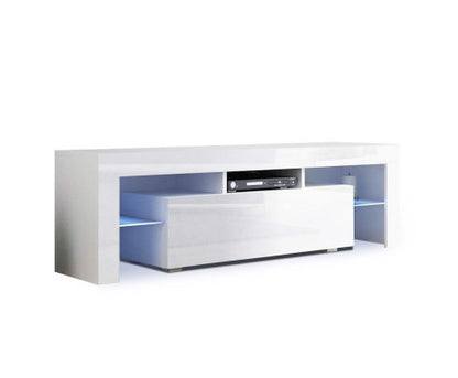 HAMILTON TV CABINET ENTERTAINMENT UNIT WITH RGB LED - 450(H) x 1300(W) - HIGH GLOSS WHITE