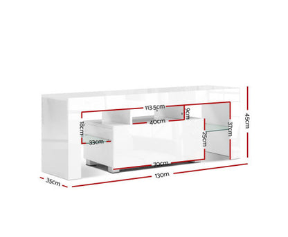 HAMILTON TV CABINET ENTERTAINMENT UNIT WITH RGB LED - 450(H) x 1300(W) - HIGH GLOSS WHITE