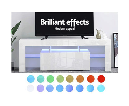 HAMILTON TV CABINET ENTERTAINMENT UNIT WITH RGB LED - 450(H) x 1300(W) - HIGH GLOSS WHITE