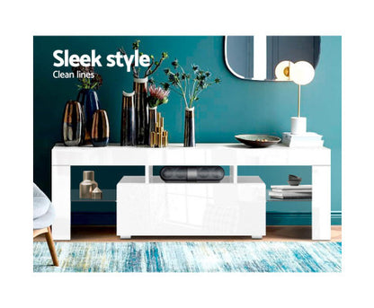 HAMILTON TV CABINET ENTERTAINMENT UNIT WITH RGB LED - 450(H) x 1300(W) - HIGH GLOSS WHITE