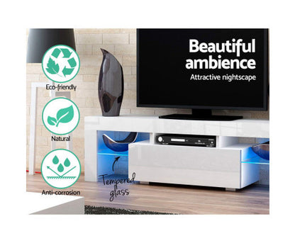 HAMILTON TV CABINET ENTERTAINMENT UNIT WITH RGB LED - 450(H) x 1300(W) - HIGH GLOSS WHITE