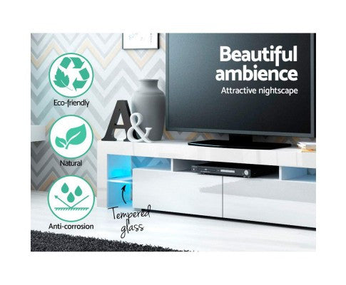HAMILTON 2 DRAWER TV ENTERTAINMENT UNIT - 450(H) x 1890(W) WITH RGB LED – IVORY WHITE
