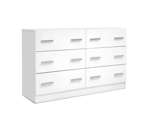 ALREY 6 DRAWER LOWBOY / DRESSER - 690(H) x 1105(W) x 420(D) - WHITE