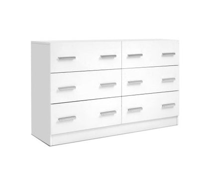 ALREY 6 DRAWER LOWBOY / DRESSER - 690(H) x 1105(W) x 420(D) - WHITE