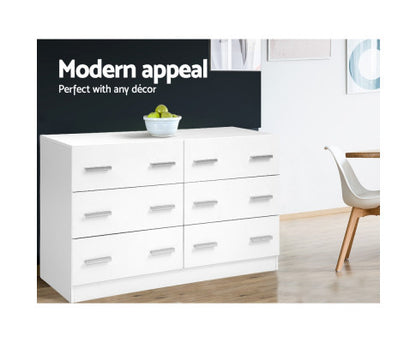 ALREY 6 DRAWER LOWBOY / DRESSER - 690(H) x 1105(W) x 420(D) - WHITE