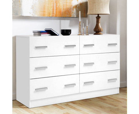 ALREY 6 DRAWER LOWBOY / DRESSER - 690(H) x 1105(W) x 420(D) - WHITE