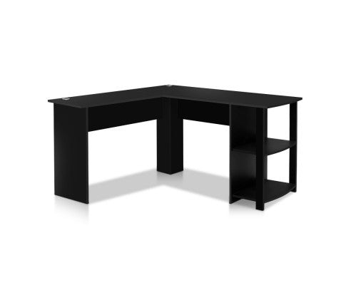 RAELIAN L-SHAPED COMPUTER DESK WITH 3 OPEN SHELVES - BLACK