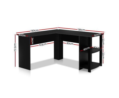 RAELIAN L-SHAPED COMPUTER DESK WITH 3 OPEN SHELVES - BLACK