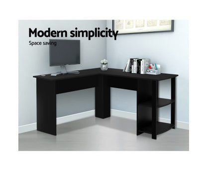 RAELIAN L-SHAPED COMPUTER DESK WITH 3 OPEN SHELVES - BLACK