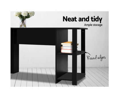 RAELIAN L-SHAPED COMPUTER DESK WITH 3 OPEN SHELVES - BLACK